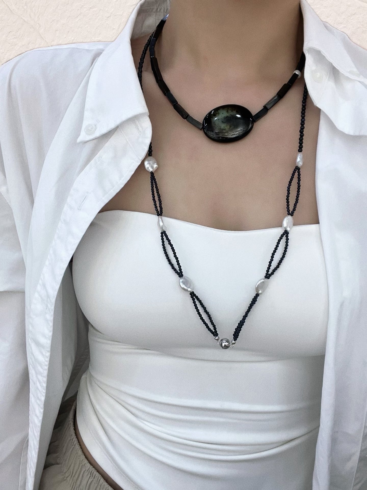 Blue agate Pearl Necklace