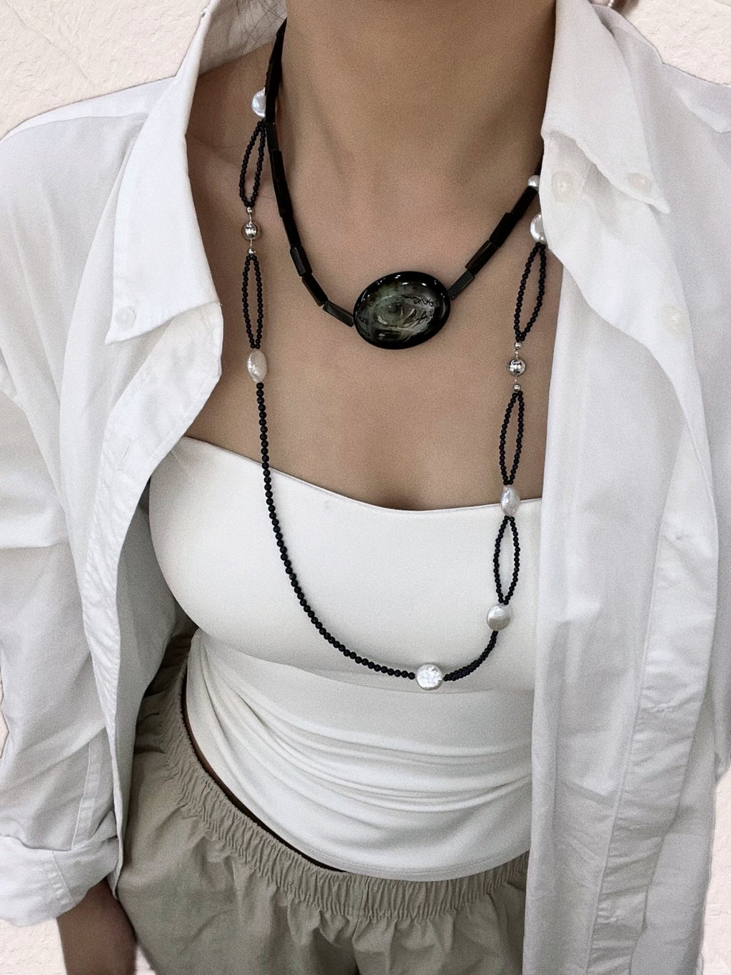 Blue agate Pearl Necklace