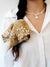brown embroidered hair tie