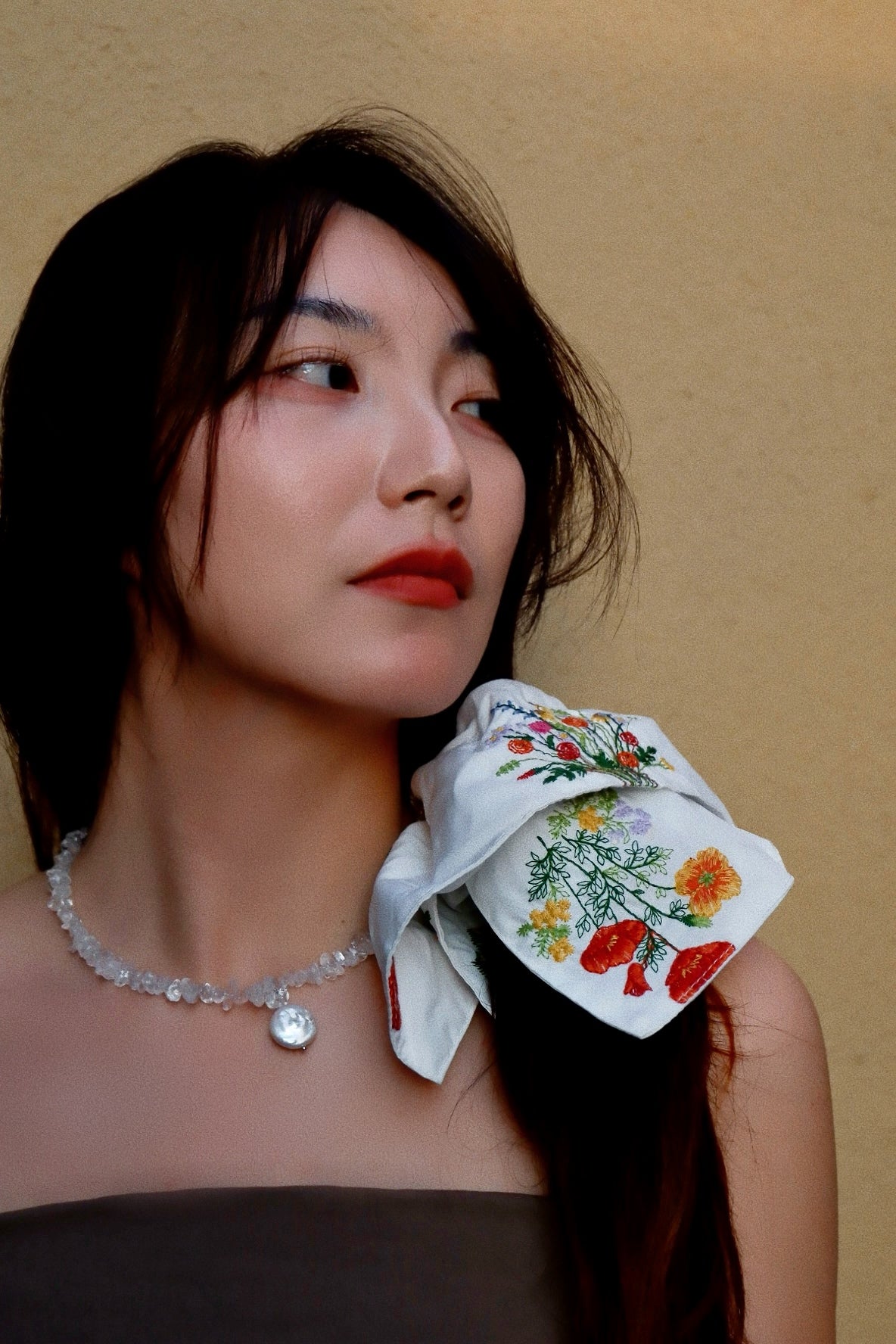 White Embroidered Scrunchie