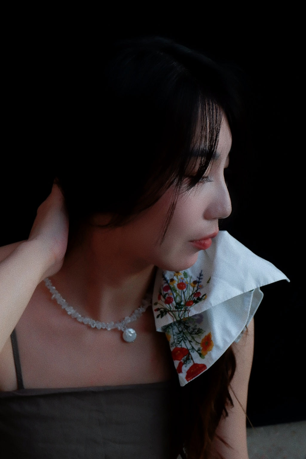 White Embroidered Scrunchie