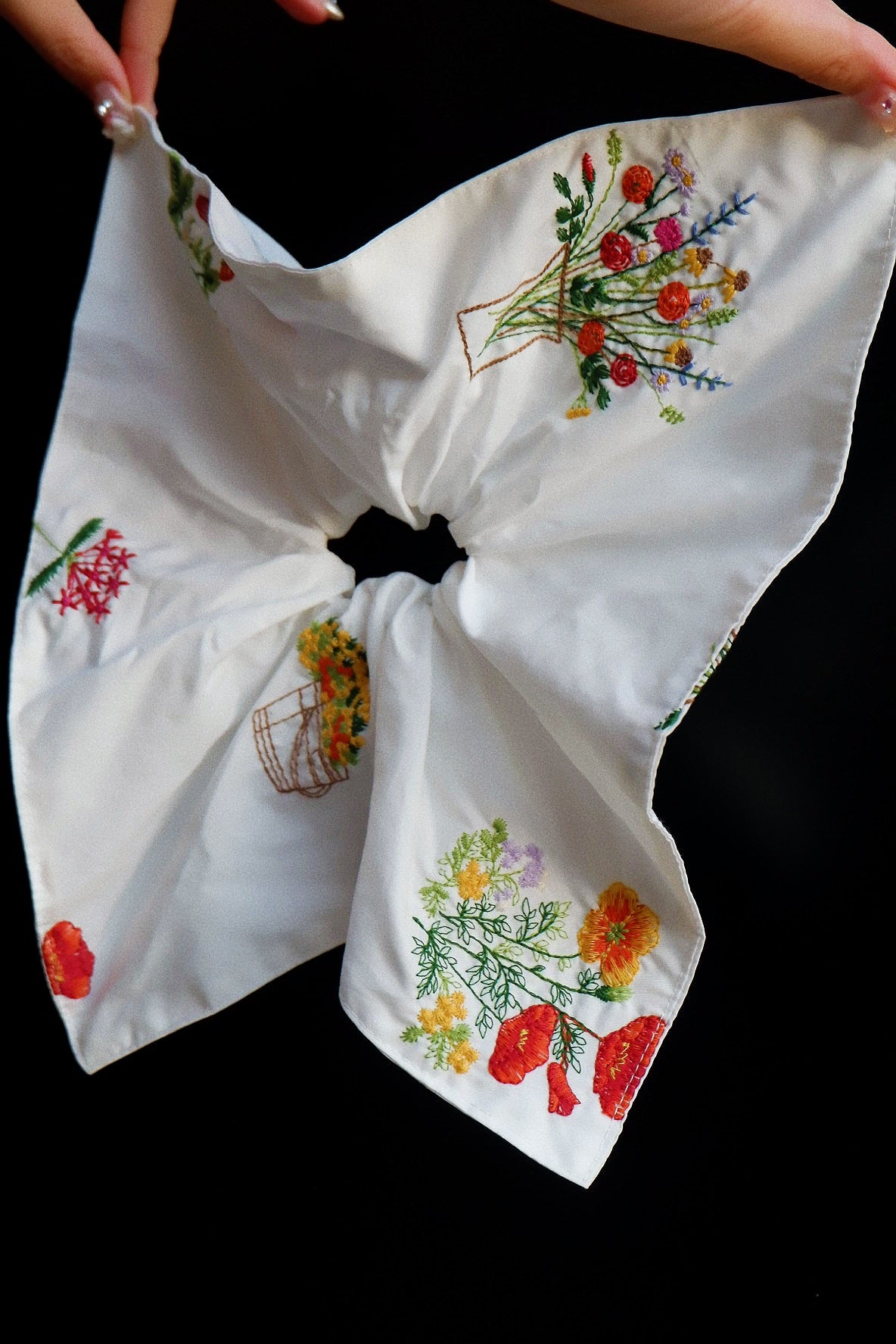 White Embroidered Scrunchie